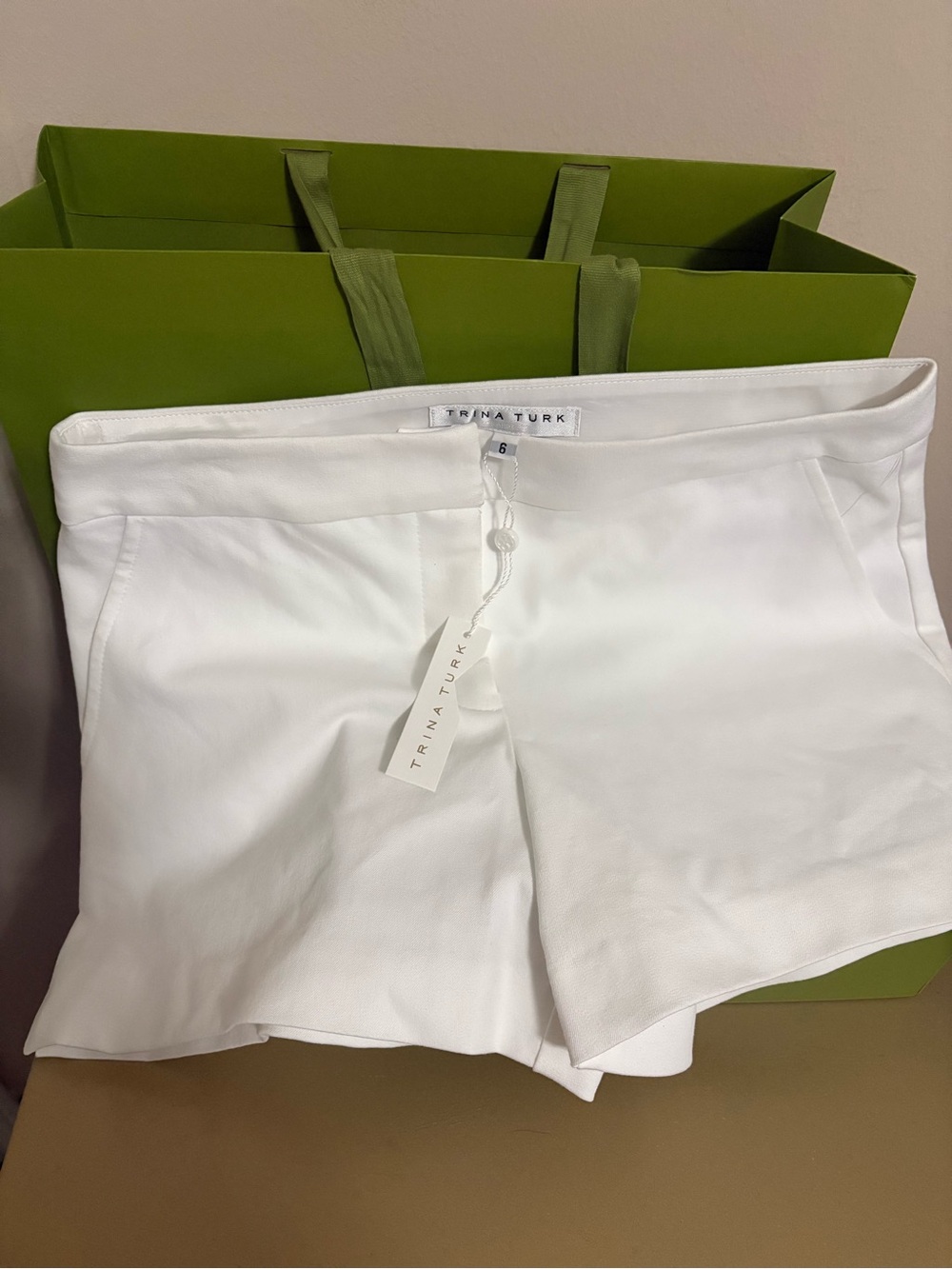 Trina Turk White High-Rise Tailored Shorts